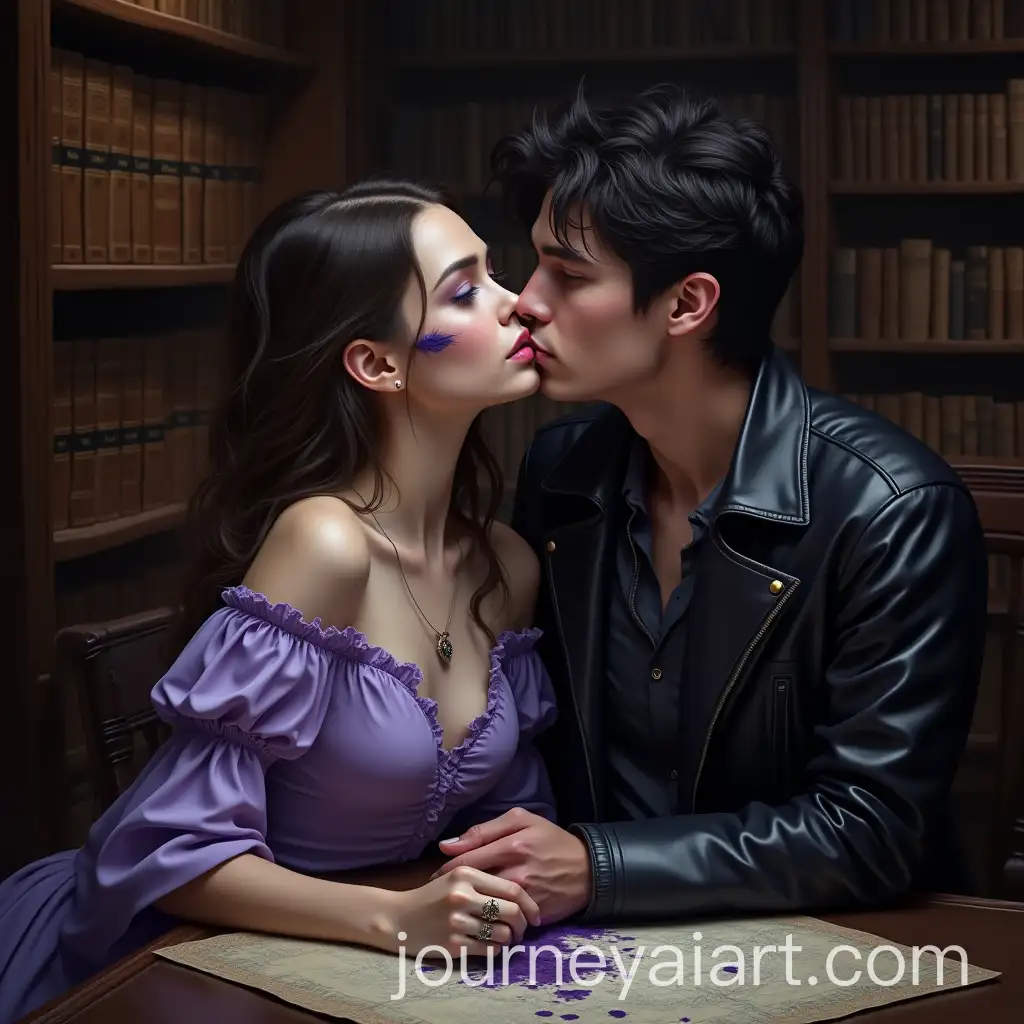 Romantic-Fantasy-Portrait-of-Young-Couple-in-Nighttime-Library