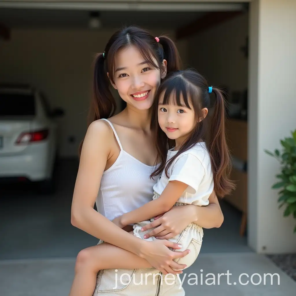 Young-Asian-Mother-and-Daughter-Smiling-in-a-Garage