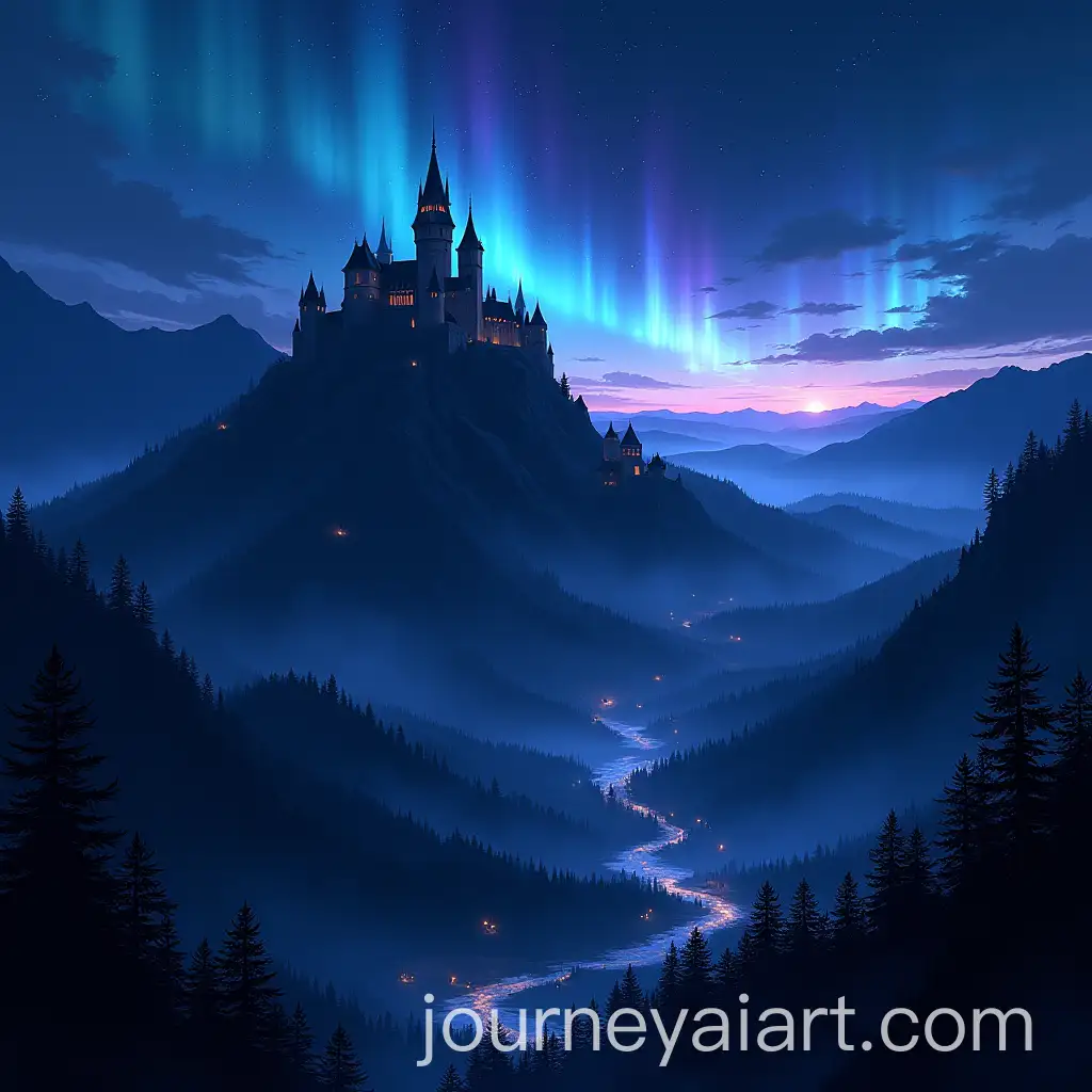 Twilight-Panorama-ofAI-Image-Prompt-Expansion-Shadowmere-with-Castle-Nocturnalis-and-Starlit-Skies