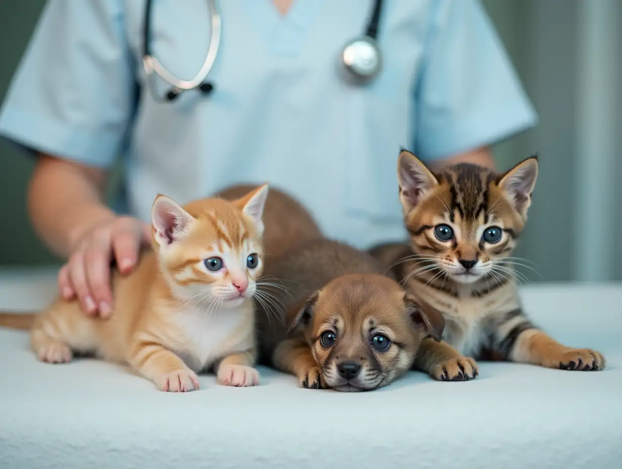 kittens and puppies at the veterinary clinic