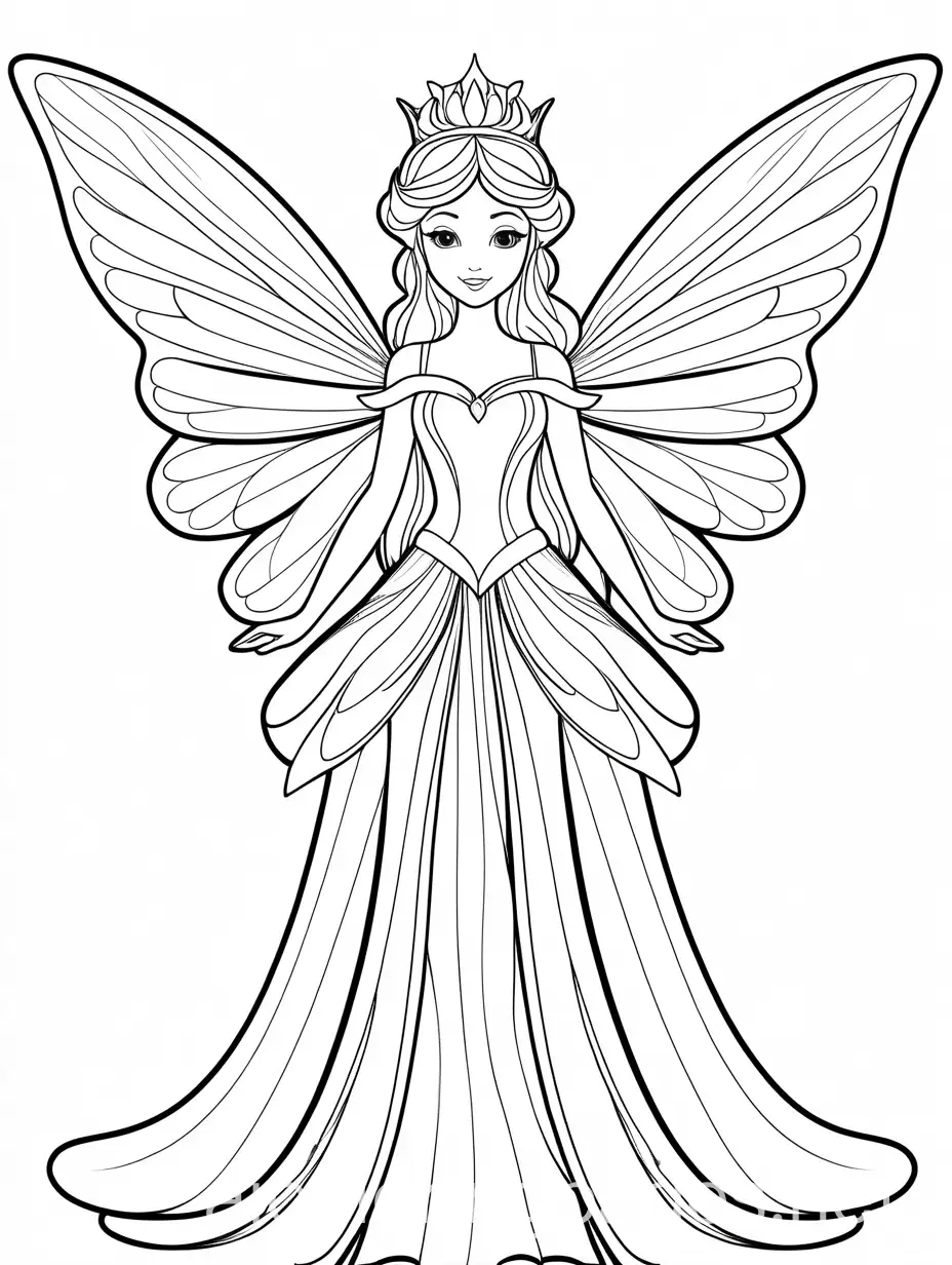 Fairy-Princess-Coloring-Page-with-Beautiful-Wings-and-Simple-Line-Art