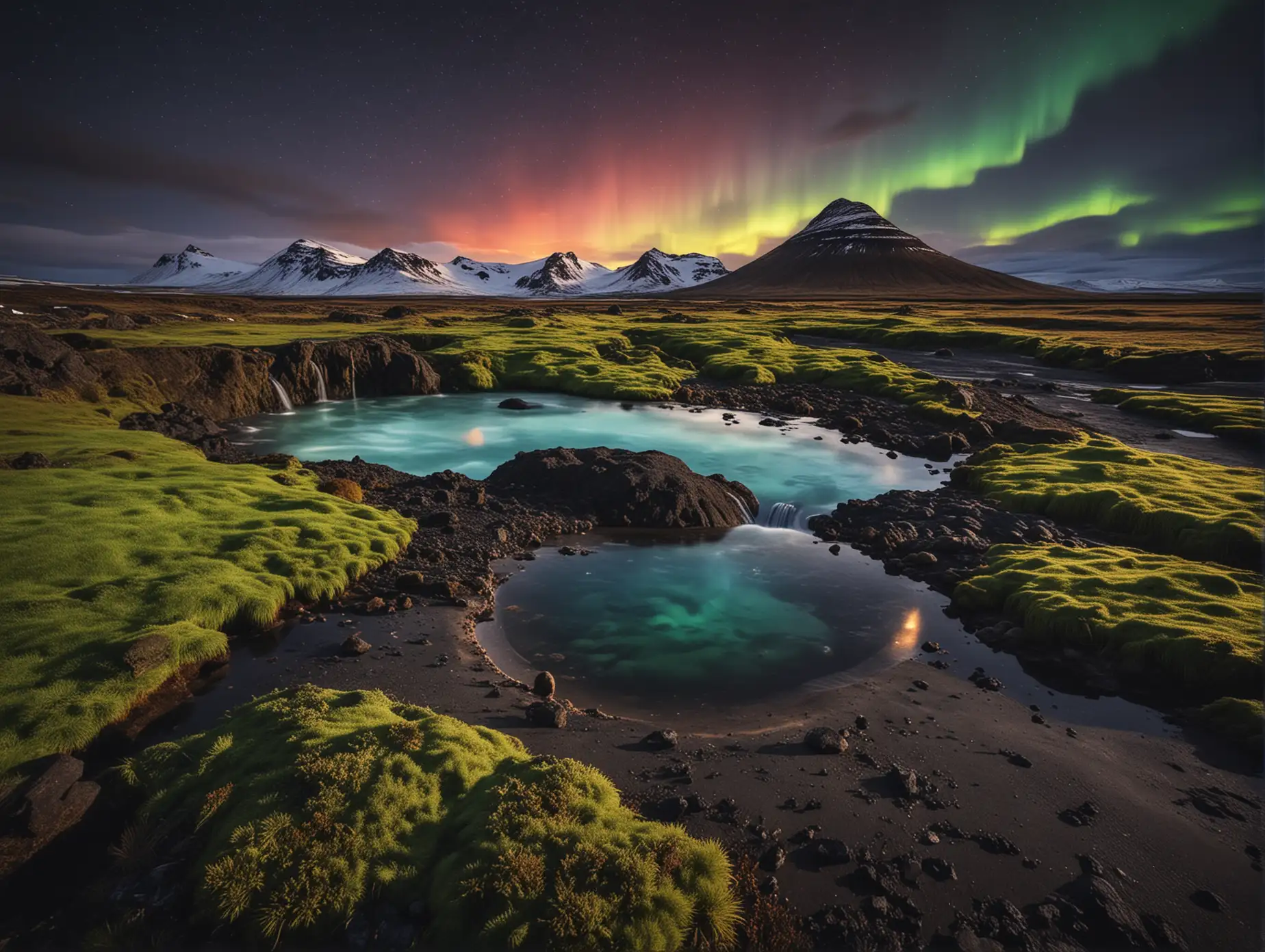 Icelandic-Landscape-with-SnowCapped-Mountains-Waterfalls-Northern-Lights-and-Black-Sand-Beach