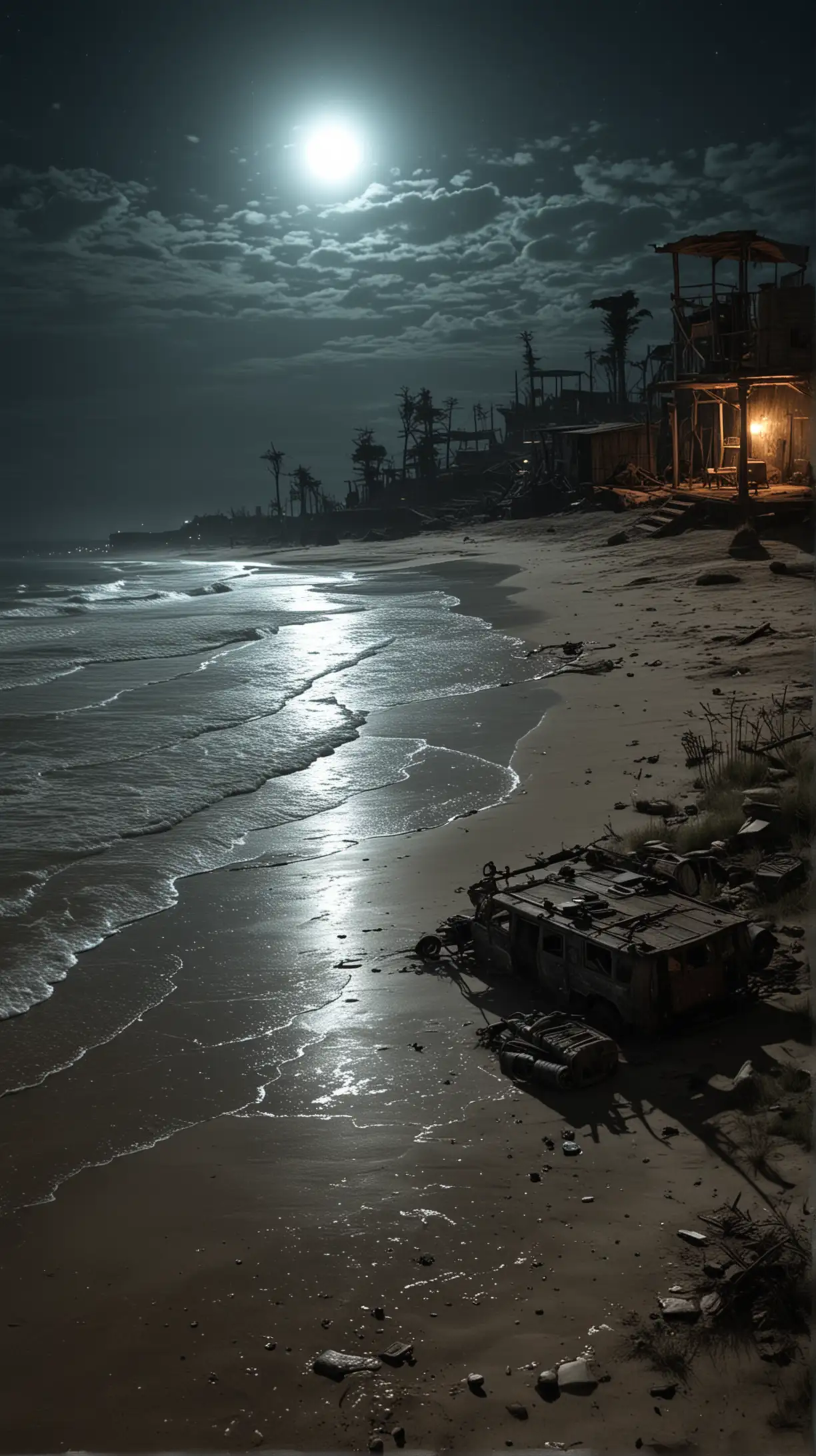 PostApocalyptic Beach Night Scene with Summer Vibes