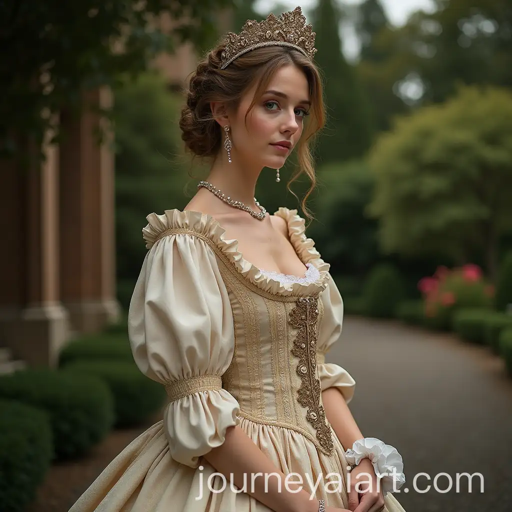 Woman-in-Plantagenet-Era-Dress-in-a-Palace-Garden-Theatre-Setting