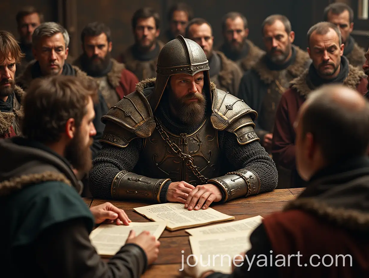 Russian-Heroes-in-Chain-Mail-Receiving-Documents-from-Peasants