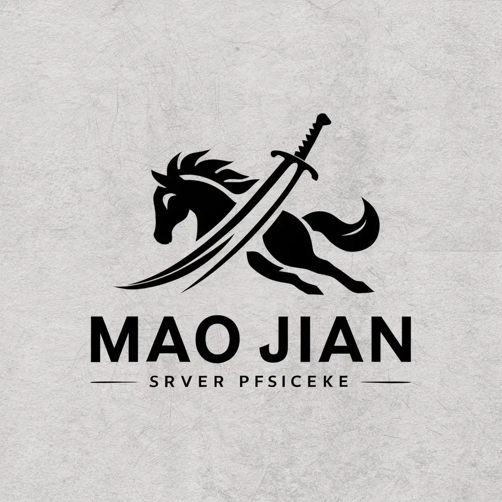 a vector logo design,with the text "Mao Jian", main symbol:a swift horse and a precious sword,Moderate,clear background