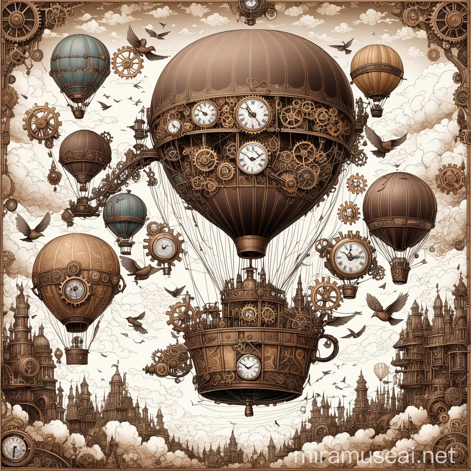 Detailed Steampunk Hot Air Balloon with Clockwork Mechanisms