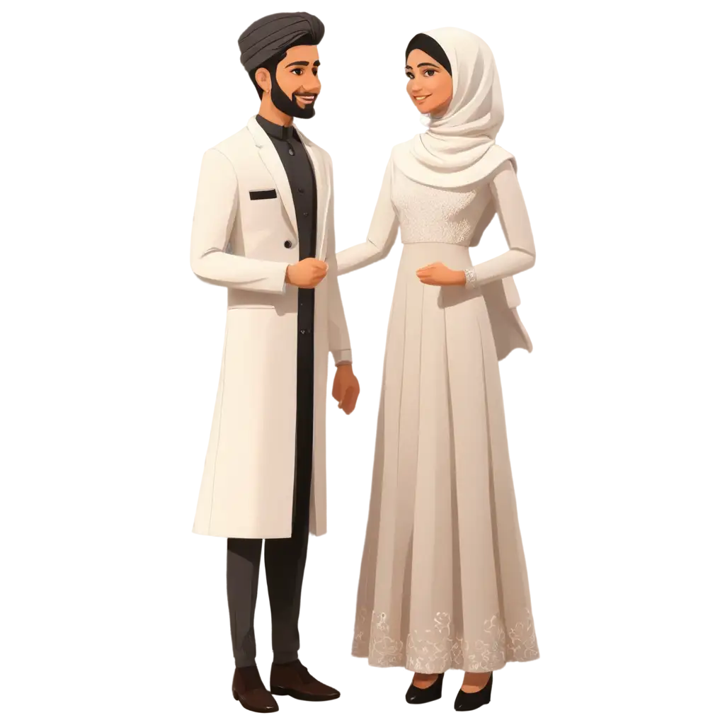 Muslim-Wedding-Couple-PNG-Illustration-Indian-Woman-with-Hijab-and-Man-in-Sherwani-with-Turban