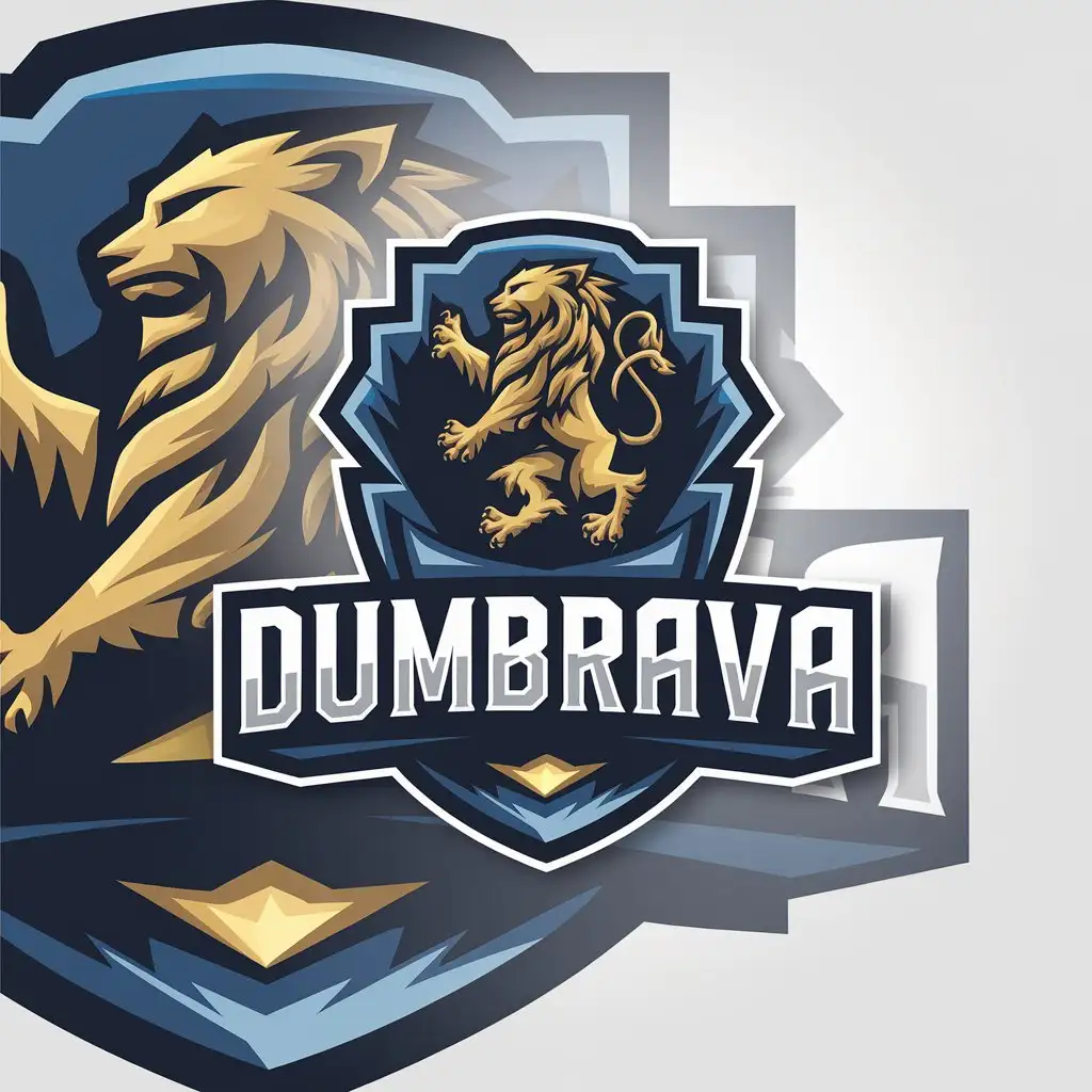 a vector logo design,with the text "Dumbrava", main symbol:Shield with Lion,complex,be used in Automotive industry,clear background