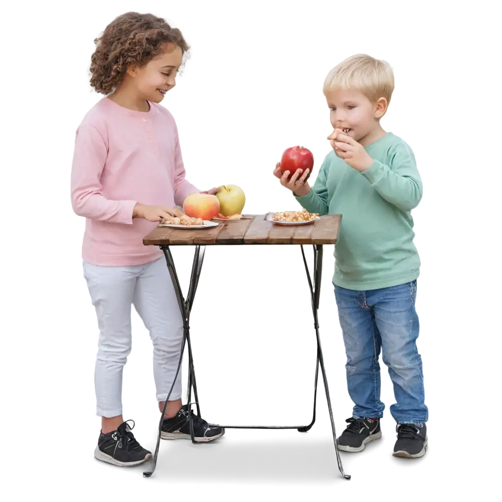 PNG-Image-of-One-Girl-and-One-Boy-Sharing-Lunch-Apple-Cookies-Heartwarming-Scene