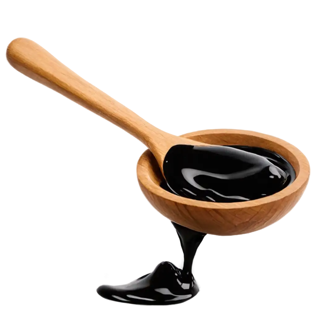 Shilajit-Dropping-from-Wooden-Spoon-PNG-HighQuality-Image-for-Natural-Wellness-and-Herbal-Products