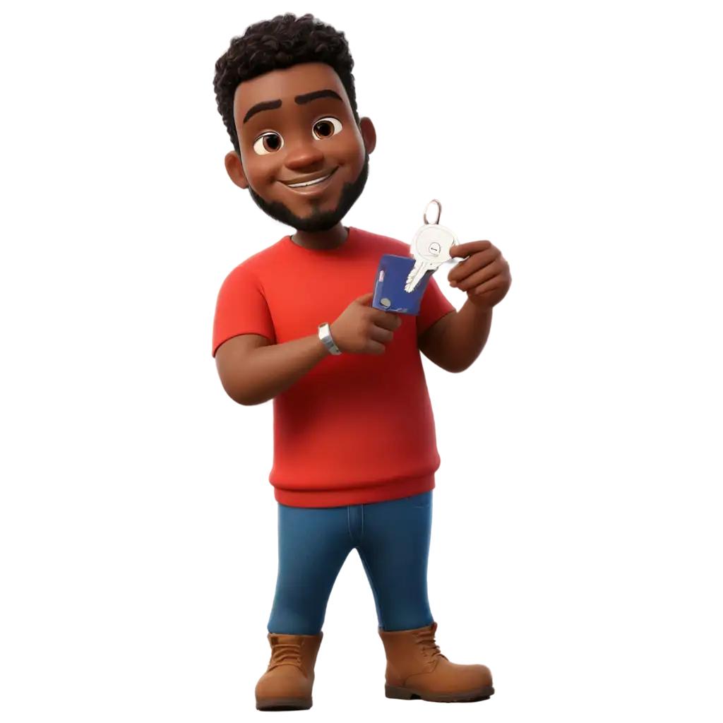 Animated-Character-PNG-Friendly-Black-Man-Holding-Car-Key