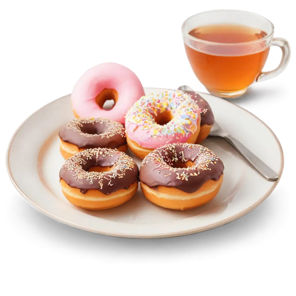 Delightful-PNG-Image-of-a-Plate-of-Donut-with-Tea-for-Visual-Appeal