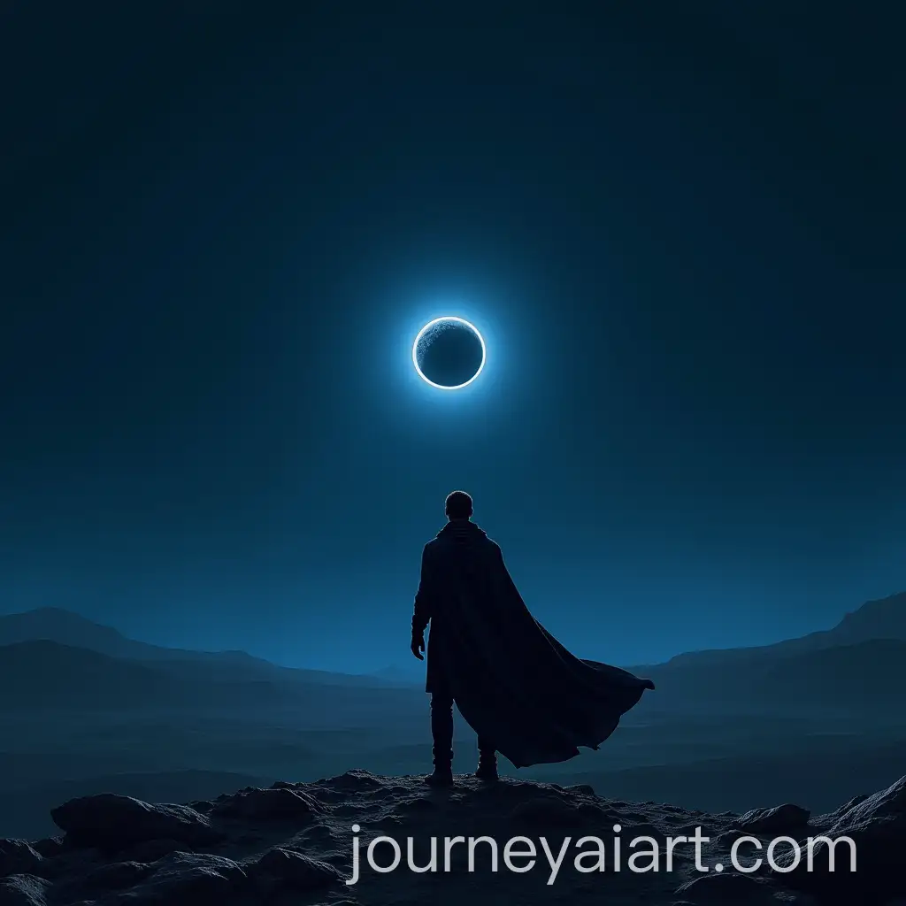 Fantasy-Figure-in-Dark-Cloak-Gazes-at-Eclipse-Over-Desert