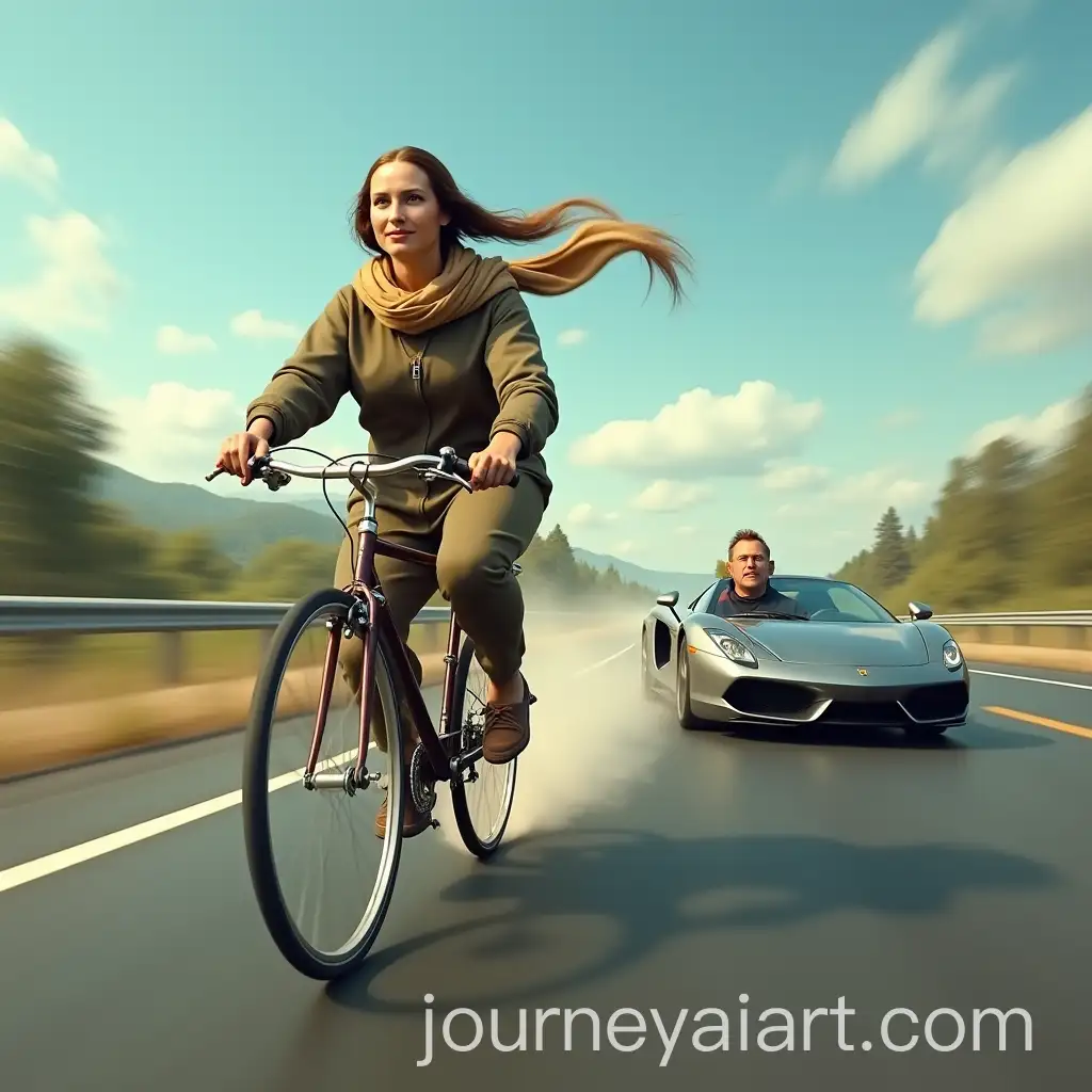 Mona-Lisa-Racing-a-Bicycle-Past-Leonardo-da-Vinci-in-a-Sports-Car