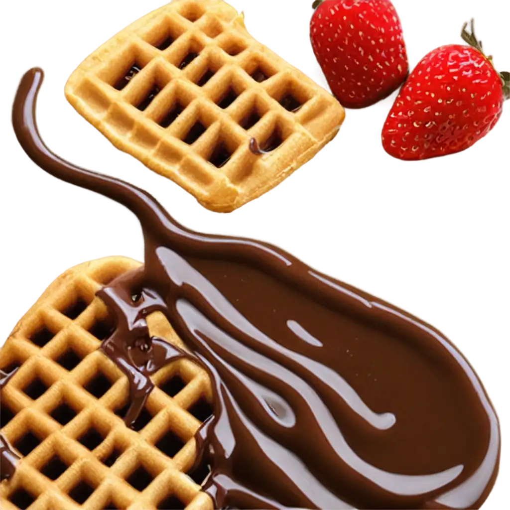 Delicious-Waffle-with-Chocolate-Sauce-and-Strawberries-PNG-Image-Tempting-Treat-for-Digital-Designs