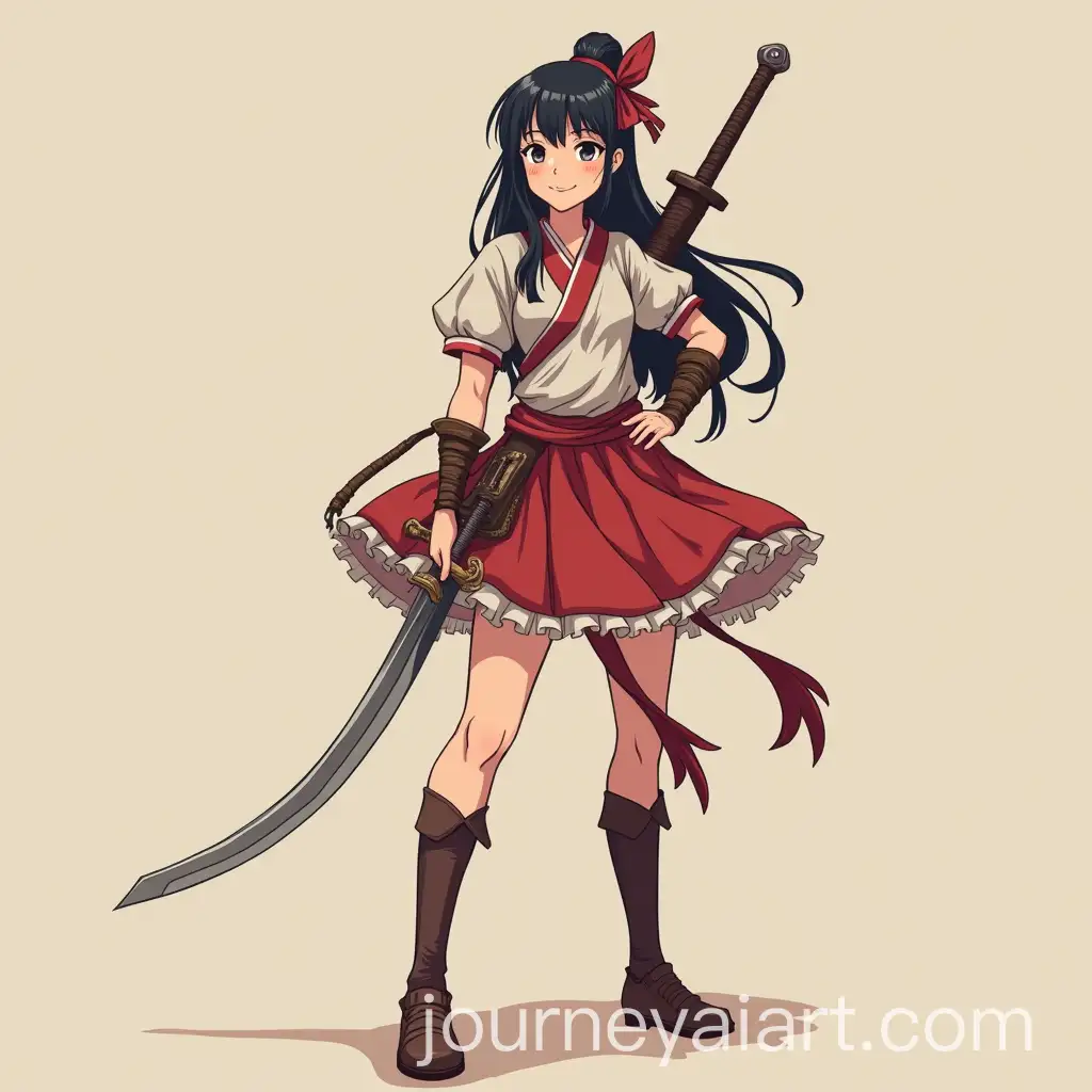Simple-Vector-Girl-Warrior-in-Anime-Style-Full-Body-Illustration
