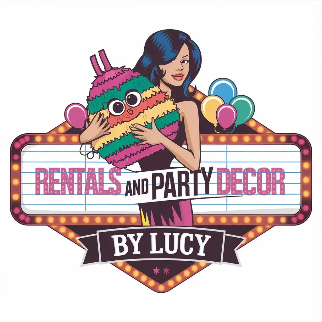 LOGO Design for Rentals and Party Decor By Lucy Lady with Piata LED Lights Balloons Theme