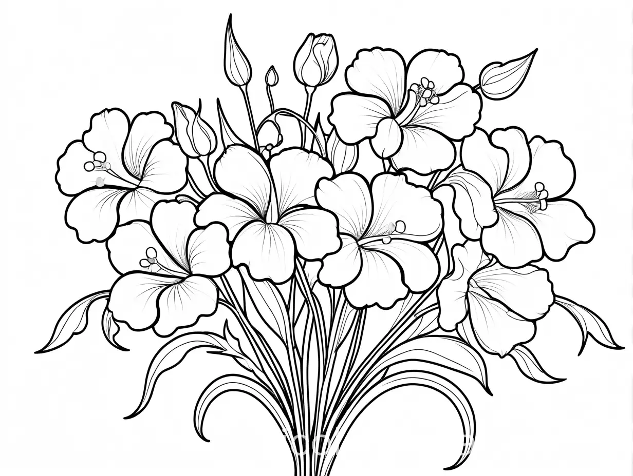 Black and white outline art, Sweetpea flower, coloring book page, completely white, white background, full body, sketch style, white background , use outline only, cartoon style, line art, coloring book, clean line art, white background., Coloring Page, black and white, line art, white background, Simplicity, Ample White Space. The background of the coloring page is plain white to make it easy for young children to color within the lines. The outlines of all the subjects are easy to distinguish, making it simple for kids to color without too much difficulty