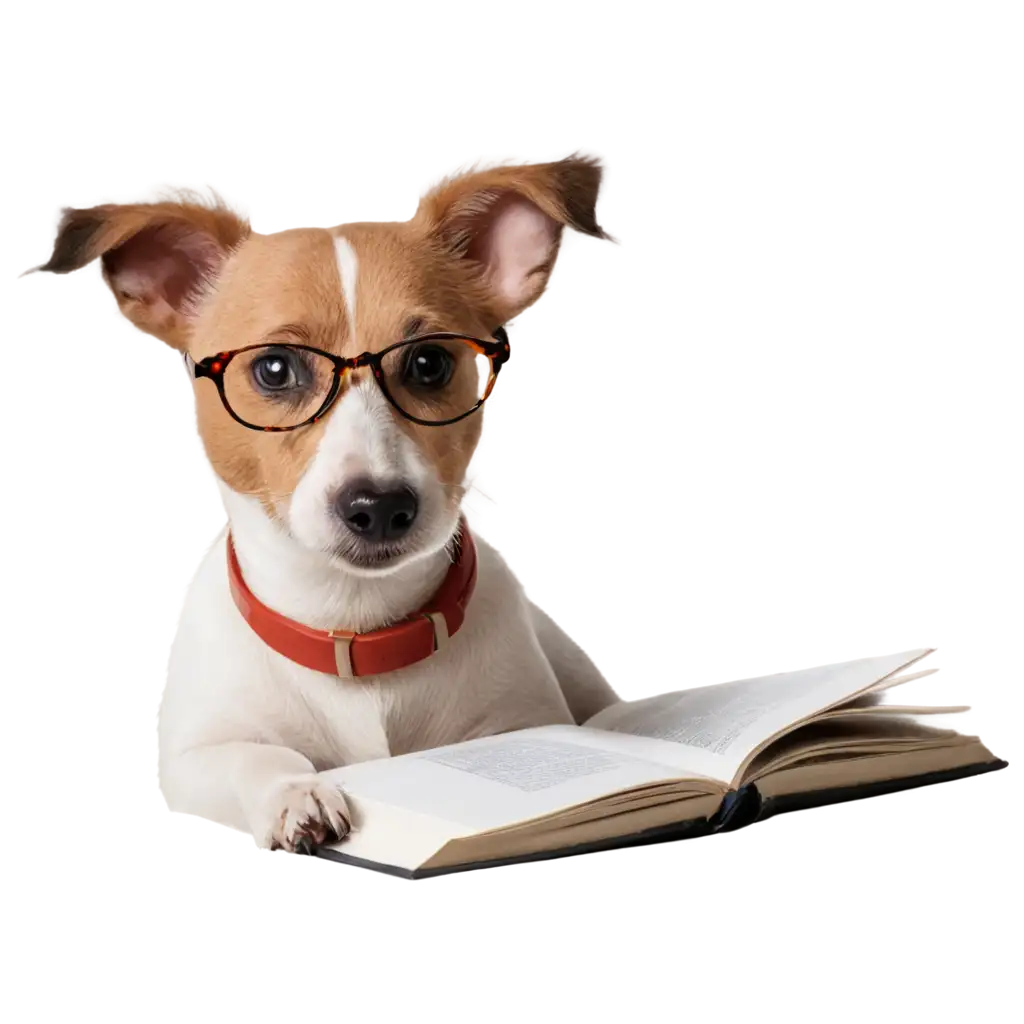 Adorable-Jack-Russell-Terrier-with-Glasses-Reading-a-Book-HighQuality-PNG-Image