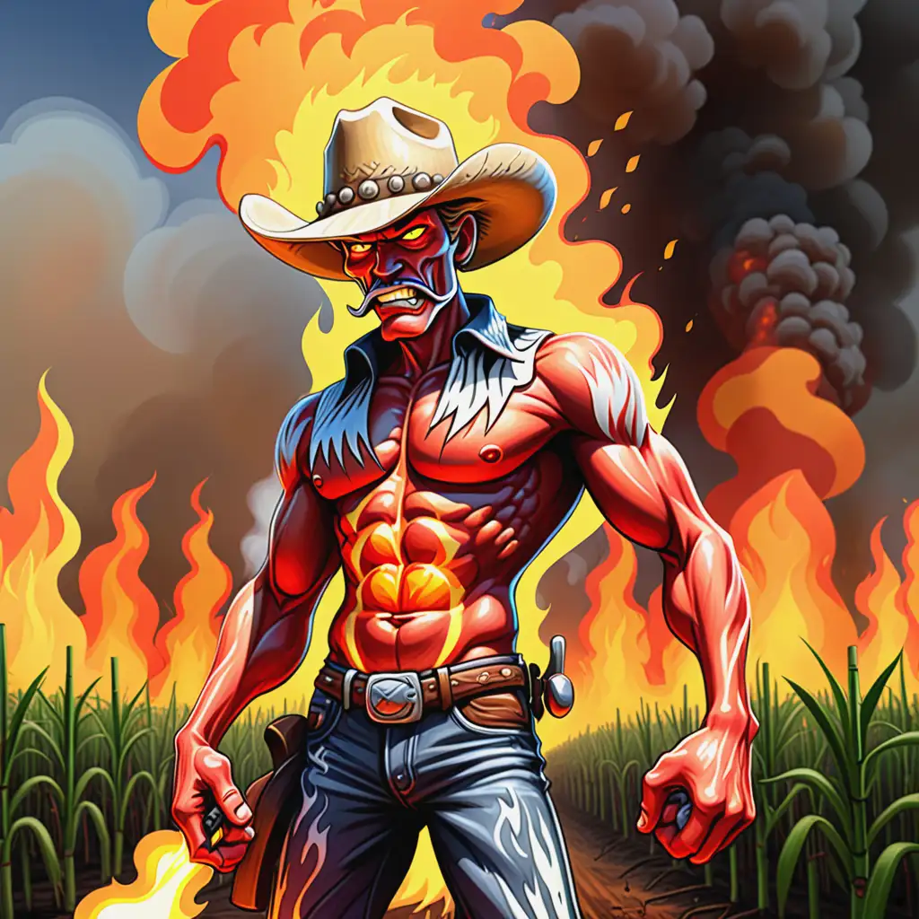 Wild Flaming Cowboy in North Queensland Sugar Cane Fields