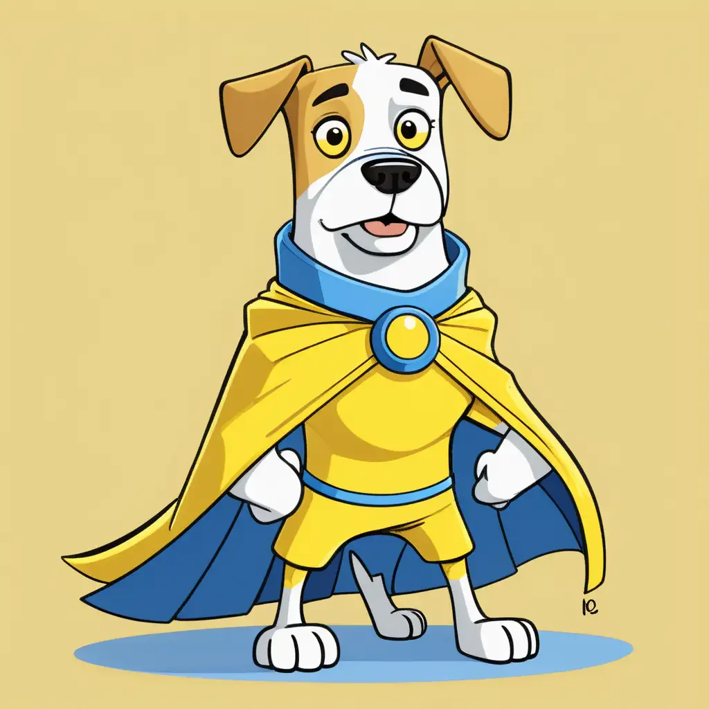 Cartoon Dog Hero in Yellow and Blue Costume