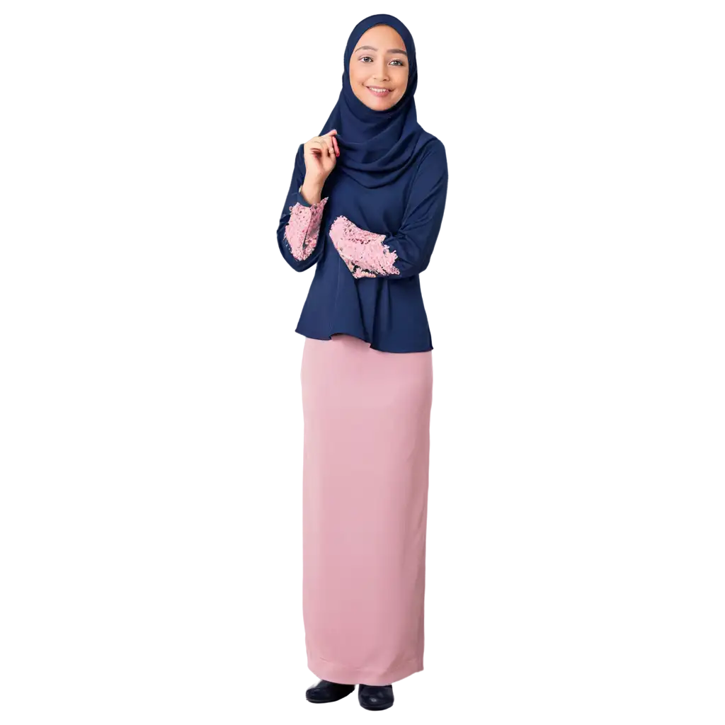 Malaysian-Female-Teacher-in-Hijab-and-Pink-Baju-Kurung-PNG-Image-Traditional-Attire-Elegance