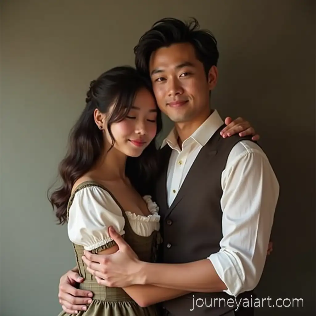 Realistic-Portrait-of-a-Person-Hugging-a-Young-Asian-Woman-in-Traditional-Dirndl-Dress