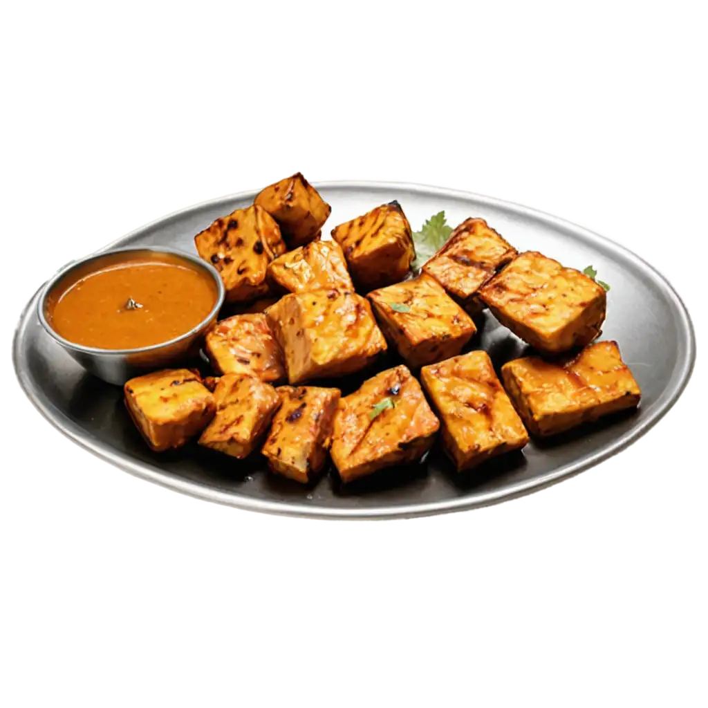 delicious paneer tikka plate with some gravy