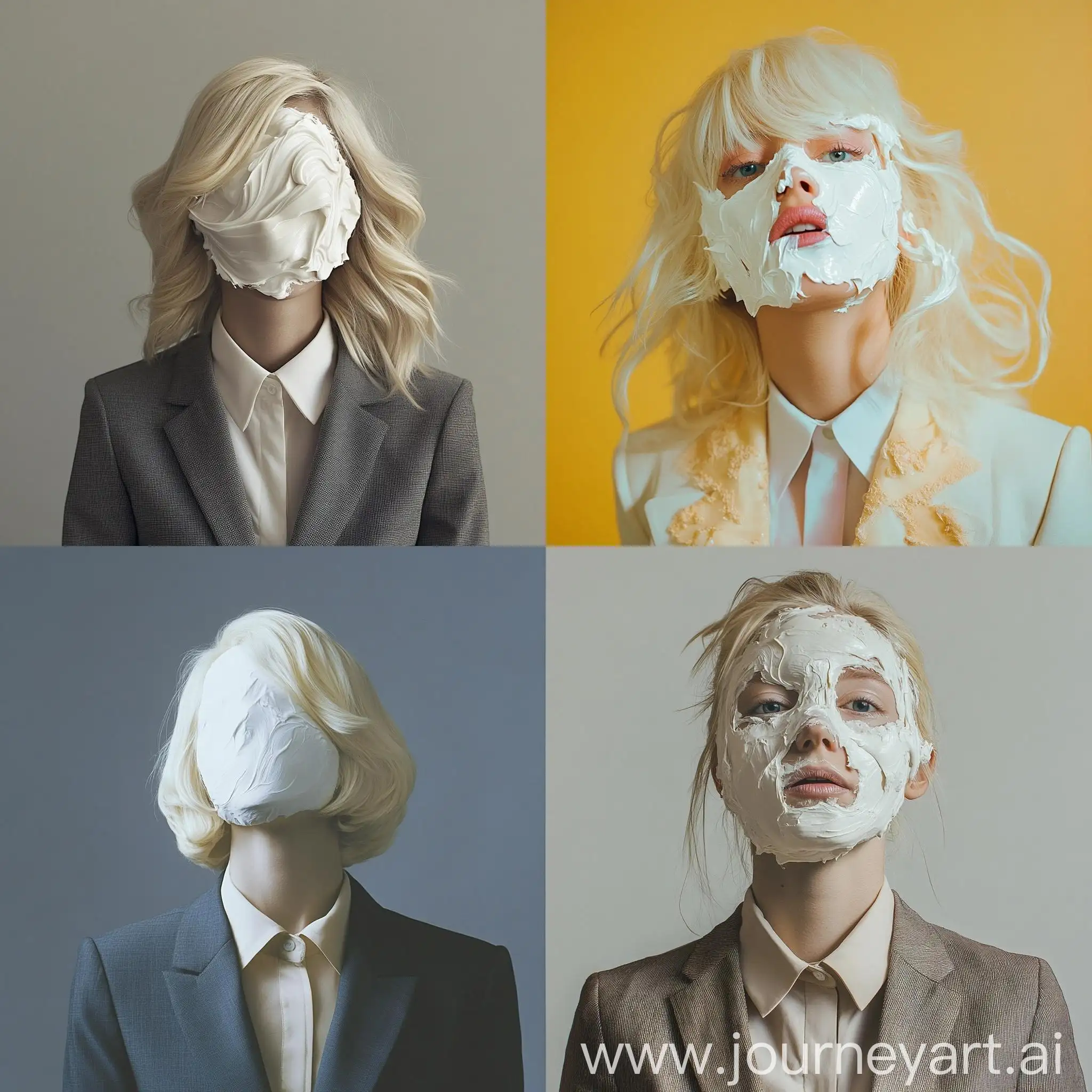 Blonde-Woman-in-Suit-Covered-in-White-Paint