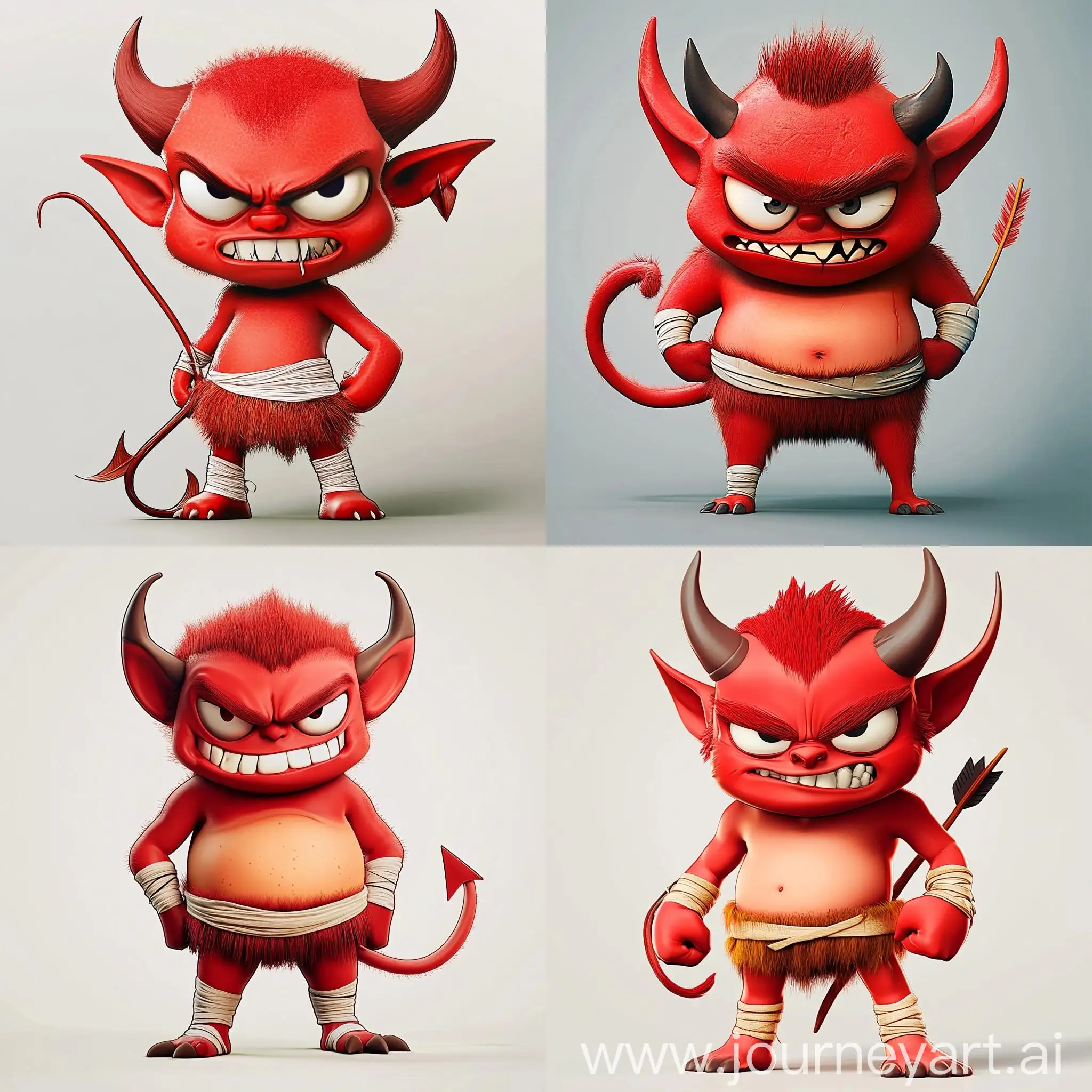 Cartoon-Cute-Devil-with-Red-Skin-and-Bandaged-Arms