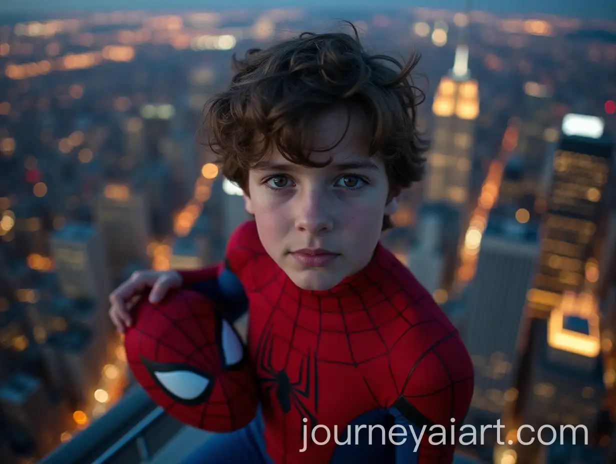 14YearOld-Boy-Dressed-as-SpiderMan-on-Skyscraper-in-New-York-at-Night