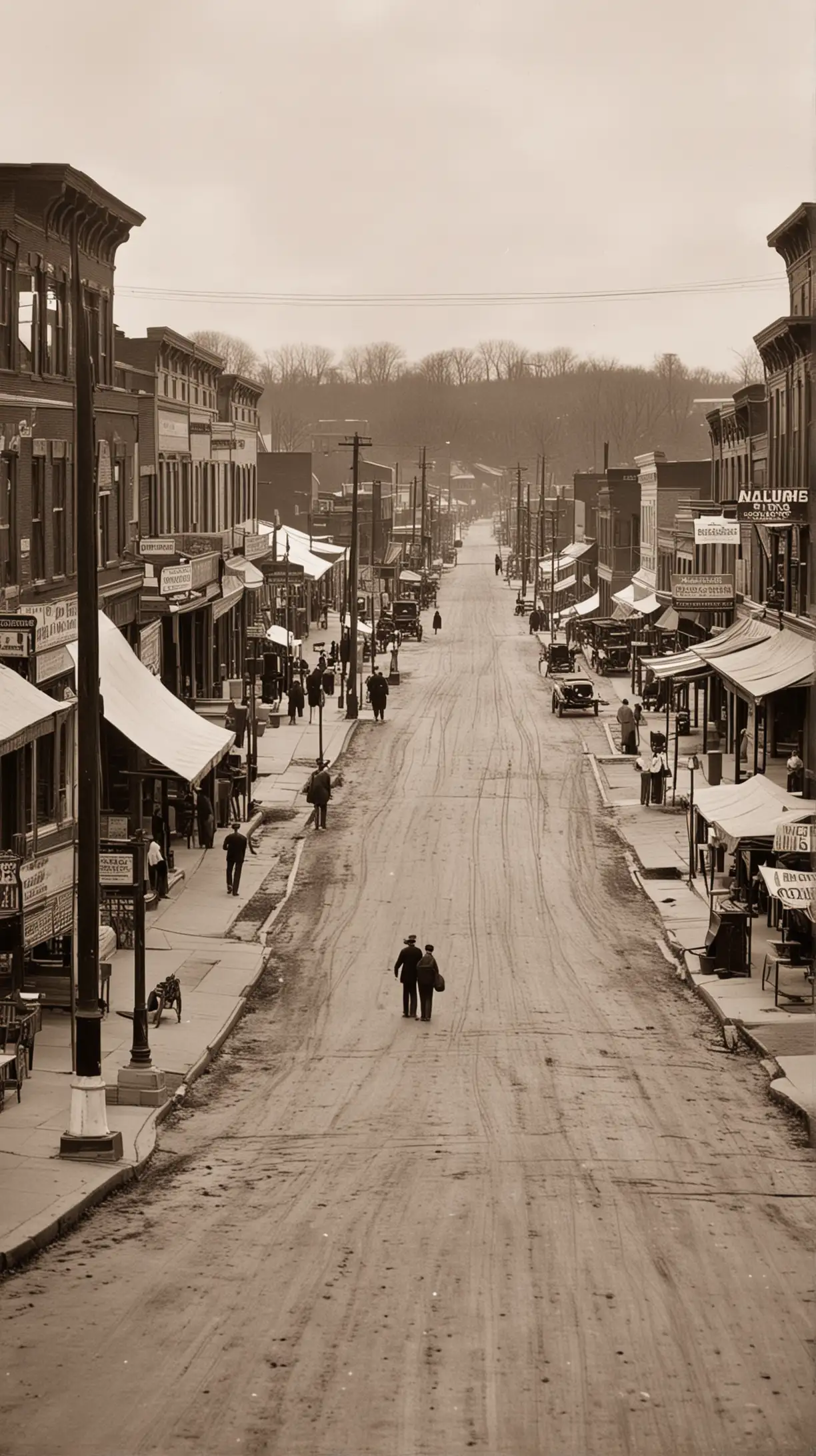 1900s Ohio Town Street Scene with Vintage Architecture and Horsedrawn Carriages