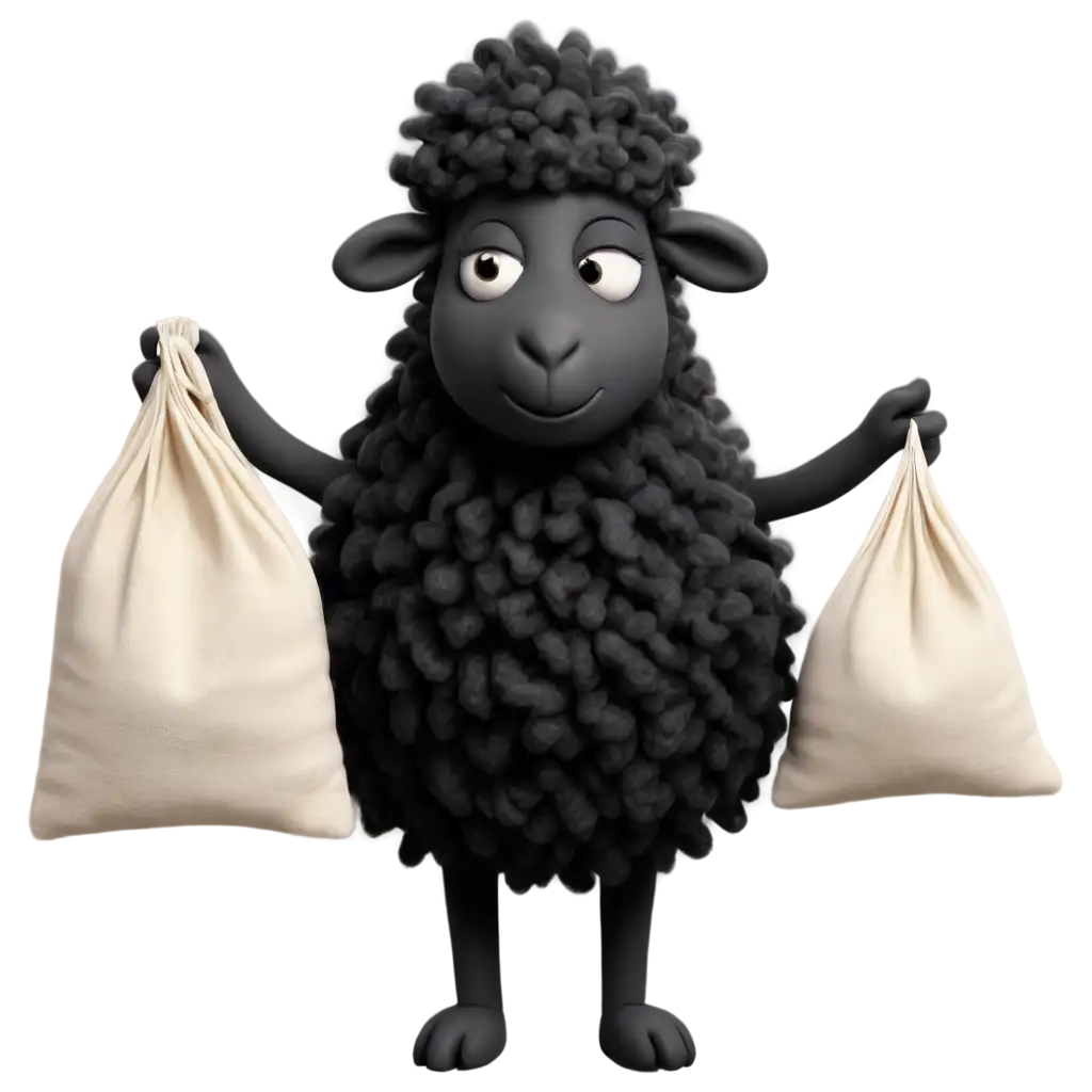 PNG-Image-of-a-Black-Sheep-Delivering-Three-Bags-of-Wool-AIGenerated-Concept