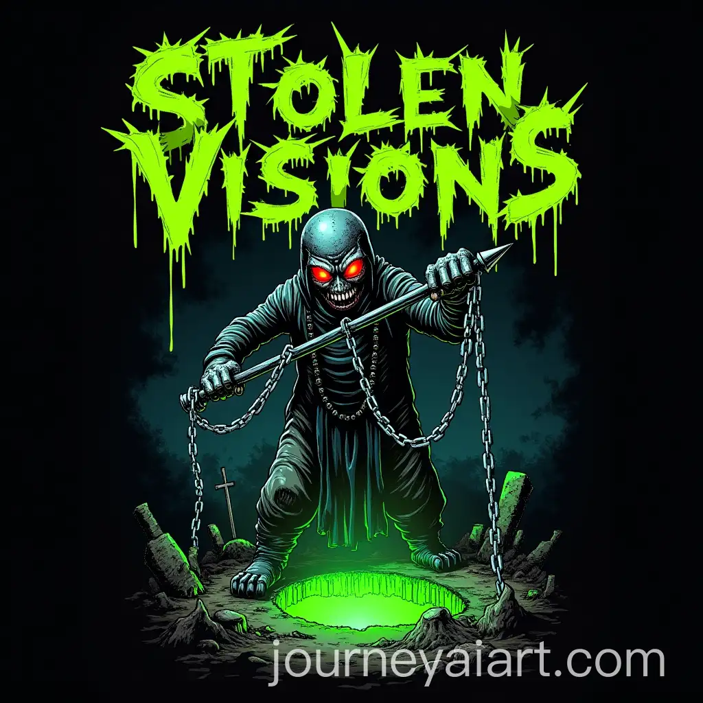 Thrash-Metal-Creature-with-Spiked-Weapon-in-Dark-Graveyard-Scene