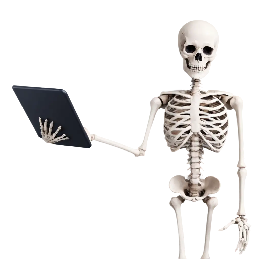 PNG-Image-of-a-Skeleton-Holding-a-Tablet-Digital-Artwork-for-Creative-Projects