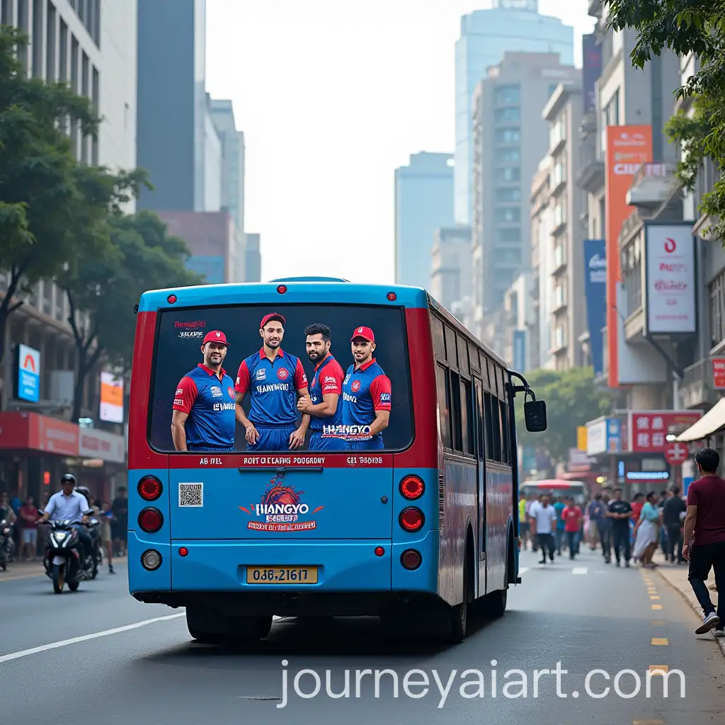 Baby-Blue-BBMP-Bus-in-Bangalore-with-RCB-IPLThemed-Poster-and-Hangyo-Ice-Cream-Advertisement