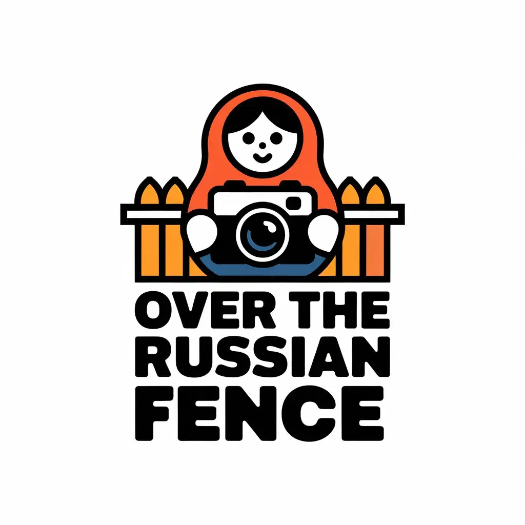 LOGO Design For Over the Russian Fence Russian Doll Holding Camera Behind Fence