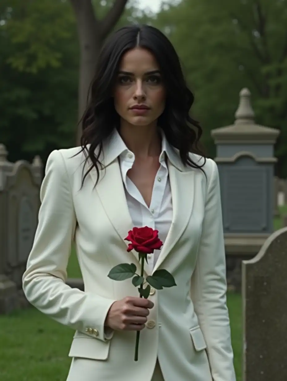 Teagan-Croft-as-Lucifer-Holding-a-Rose-in-Graveyard-Setting