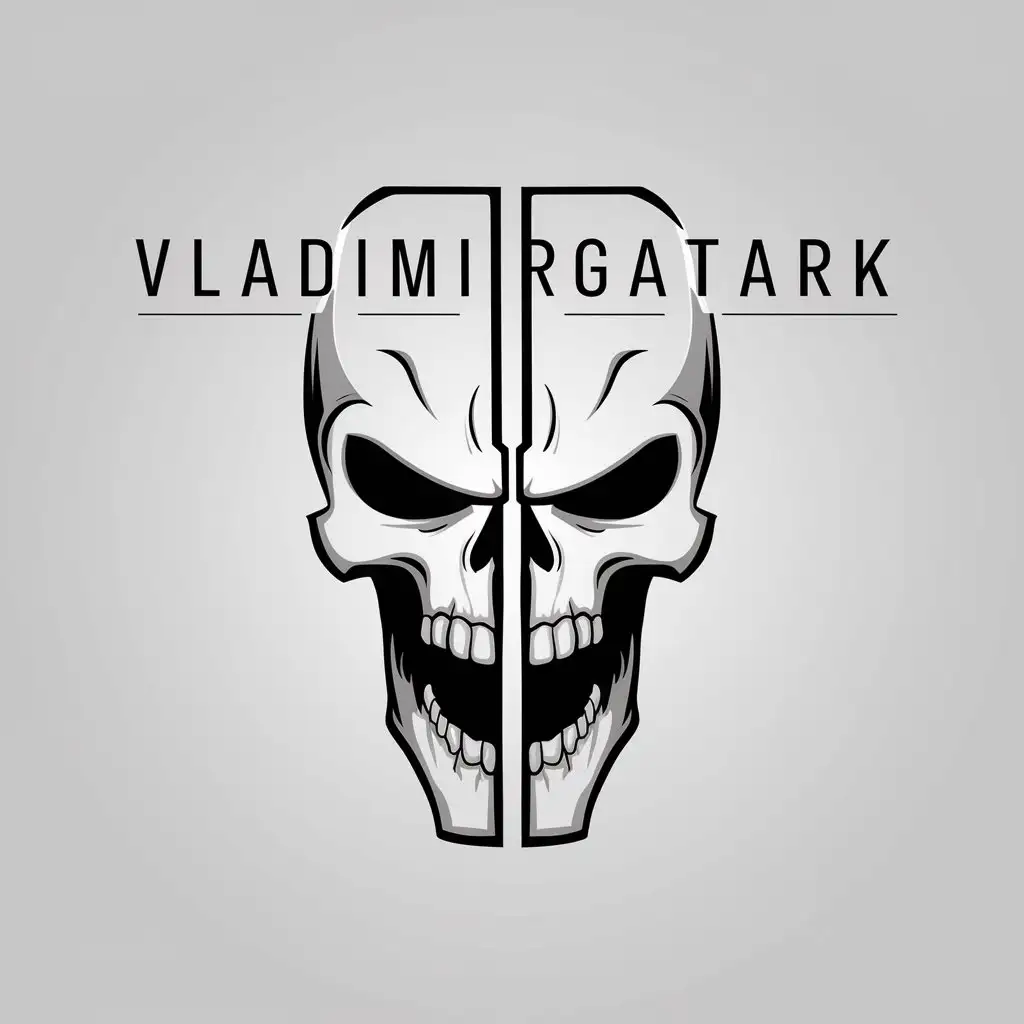 LOGO Design for VLADIMIRGATARK Creepy Split Skull with Minimalistic Style and Clear Background