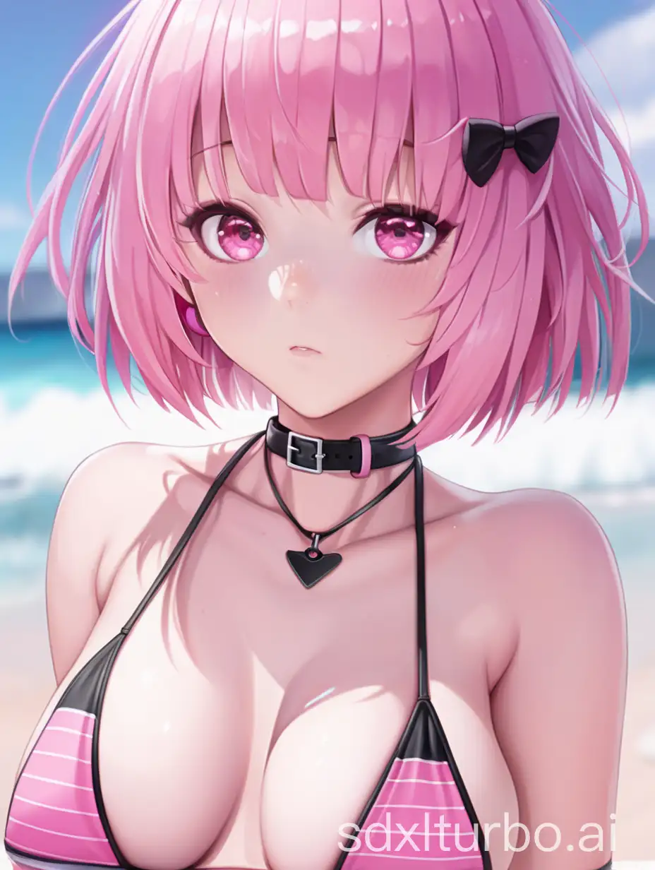 Anime-Girl-with-Pink-Bob-Hair-and-Bikini-in-Black-Collar