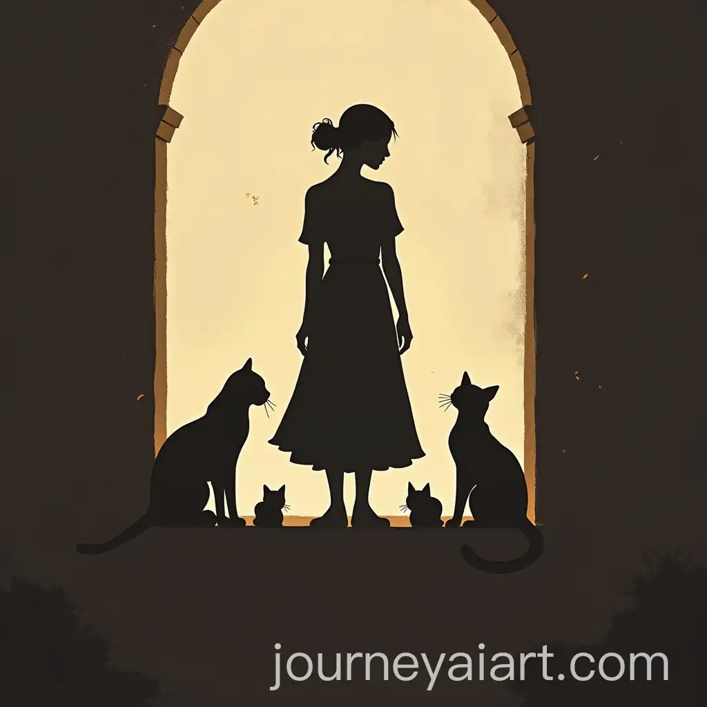 Silhouette-of-a-Person-Surrounded-by-Curious-Cats