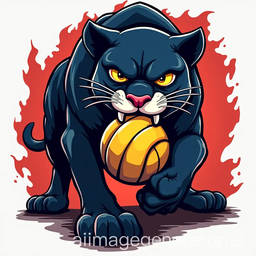 Angry-Panther-Holding-Volleyball-in-Its-Mouth-Logo-Design