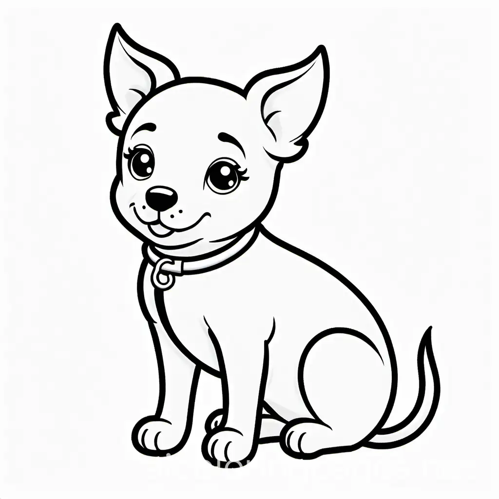 Dog, Coloring Page, black and white, line art, white background, Simplicity, Ample White Space. The background of the coloring page is plain white to make it easy for young children to color within the lines. The outlines of all the subjects are easy to distinguish, making it simple for kids to color without too much difficulty