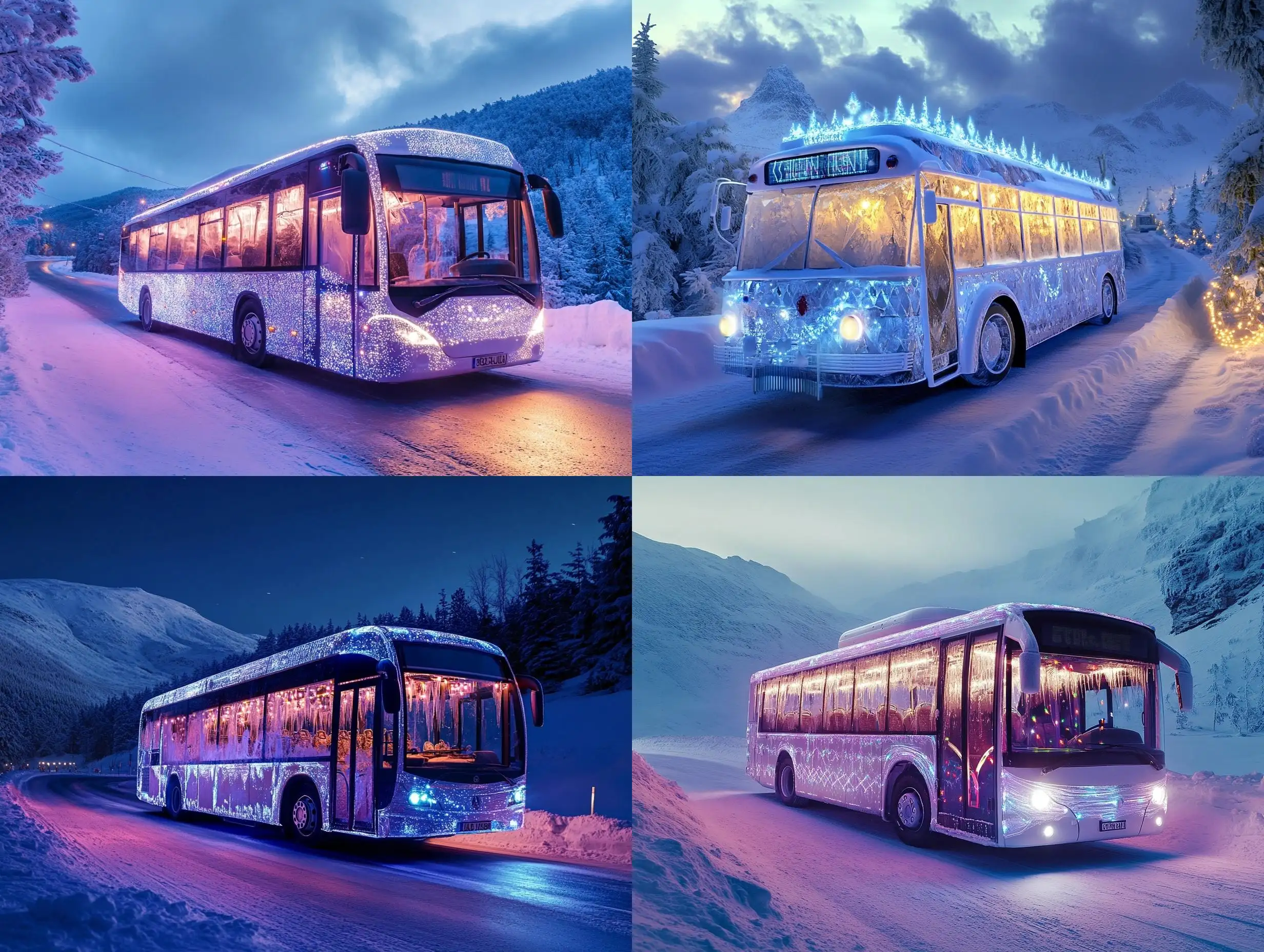 Festive-Bus-in-Transparent-Ice-Patterns-Traveling-on-a-Snowy-Mountain-Road