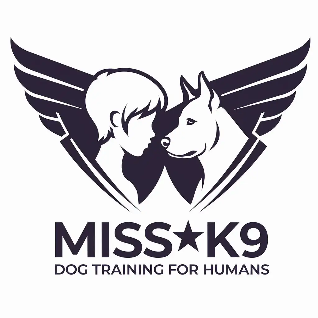 LOGO Design for MissK9 Silhouette of Girl and Cattle Dog with Tagline Dog Training for Humans