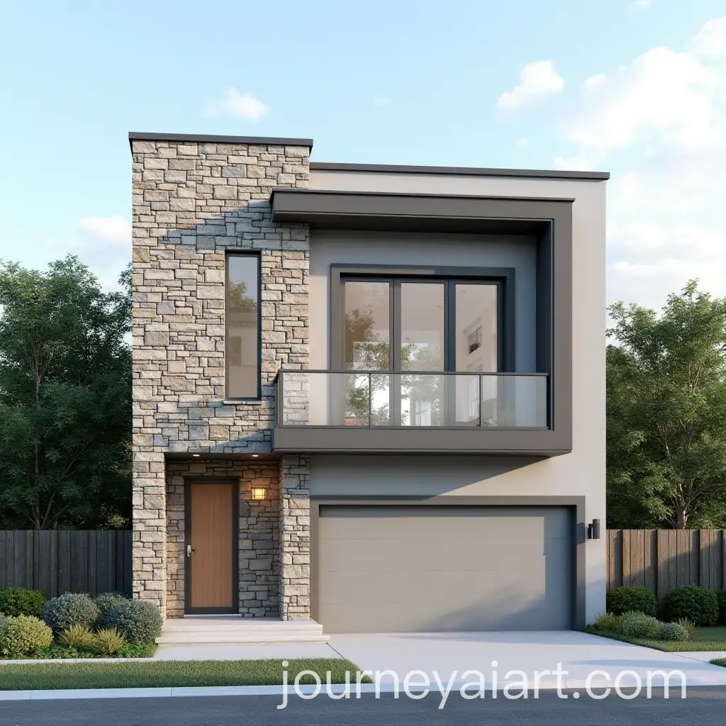Modern-StoneClad-Ground-Floor-Facade-with-Double-Garage-and-Three-Story-Design