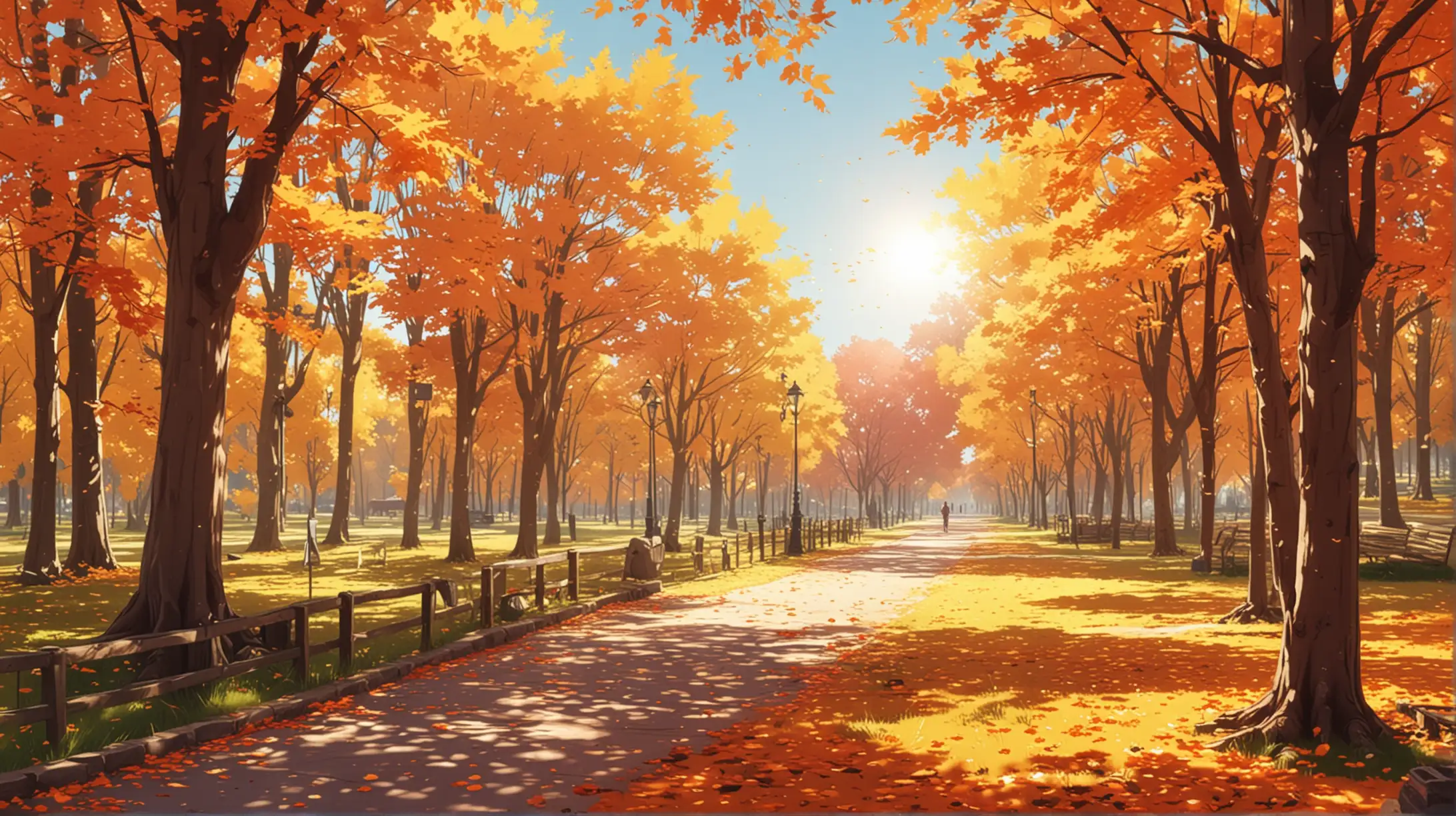 Anime Style Drawing of a Sunny Autumn Park