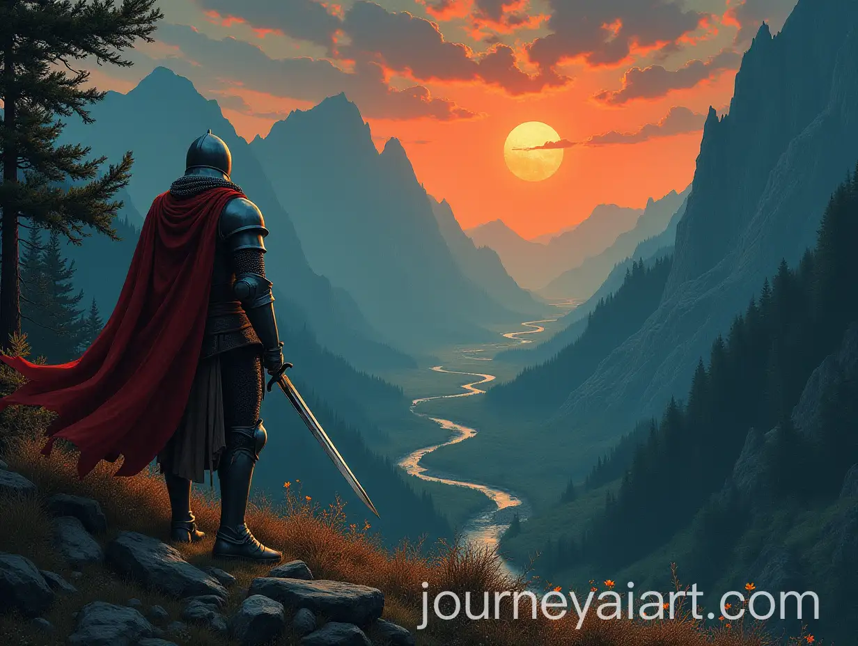 1970s-Dark-Fantasy-Book-Cover-with-Knight-Holding-Sword-Overlooking-a-Valley