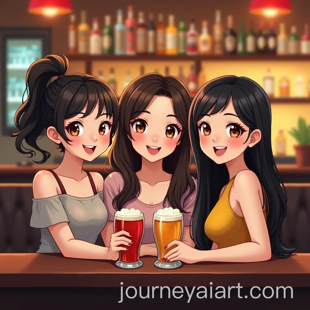Three-Asian-Girls-with-Different-Hairstyles-Enjoying-Drinks-at-a-Bar